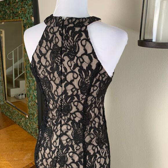 Vintage R&M Collections Sz 4 Nightway Lace Nude Glitter Black Evening Dress - Picture 7 of 11